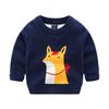 Suéter infantil de punto de manga larga casual para niños con cuello redondo y zorro de dibujos animados monocromático, cálido para otoño e invierno, ropa infantil, top