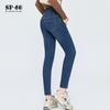 SP68 Leggings Jeans de Tres Botones para Mujer de Cintura Alta Corte Ajustado Corte Ajustado Combinan con Todo Leggings Elásticos para Otoño e Invierno 2024