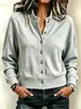Cardigan Botão Europeu e Americano Transfronteiriço Outono e Inverno Amazon Casaco Elegante de Cor Sólida Moletom Casual de Manga Longa Gola Alta