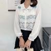 Novo estilo francês preguiçoso doce boneca gola top feminino de alta qualidade falso duas peças costurado camisa de malha