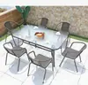 Conjunto de Mesa e Cadeiras de Exterior com Cadeiras de Rattan e Ferro Forjado, Combinação de Guarda-Sol para Pátio e Varanda, Conjunto Simples de Móveis de Exterior com Cinco Peças