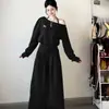 Elegante conjunto de duas peças para mulheres, ombro a ombro, manga longa, outono, estilo estudante, soltinho, modelador, moda coreana, calça de perna larga, casual, esportivo