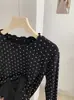 KEKEZOON Camiseta de Cashmere com Renda de Fungo Preto Gola Redonda Feminina Outono Inverno Escovada com Camada Extra de Veludo Camada Base Top 9385