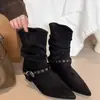 Botas Martin Plegadas Otoño 2026 Punta Puntiaguda Hebilla Botas Nuevas de Nicho Retro Botines Vaqueros para Mujer Vaquero Apilado