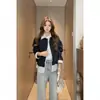 Nueva chaqueta versátil casual suelta de otoño para mujer, imitación de dos piezas, top corto, abrigo corto de moda