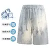 Pantalones Cortos Tie-Dye Sucios Estilo Americano Talla Grande, Ropa Exterior de Verano de Moda, Pantalones Deportivos Casuales Holgados de Cinco Puntos para Hombre
