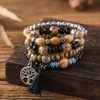 Amazon Más Vendido Pulsera Multicapa Transfronteriza Set Árbol de la Vida Flor de Rosa Cuentas de Madera Set de Pulseras con Cuentas 4 Piezas Al por Mayor