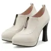 Zapatos de Tacón Grueso para Mujer de Comercio Exterior Transfronterizo 2026, Tallas 33-50, Tallas Grandes Impermeables con Plataforma y Tacón Alto, con Cremallera Lateral, Zapatos Profesionales para Mujer