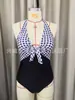 Aliexpress Amazon Bikini de una pieza color sólido simple con huecos y lazo de cintura alta Traje de baño de una pieza sin espalda estilo europeo y americano