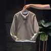 Sudadera casual de cuello redondo lisa para hombre, estilo japonés de otoño, con diseño falso de dos piezas