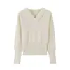 Suéter Básico de Punto con Cuello en V para Otoño Temprano para Mujer, Ropa Interior Otoño/Invierno, Se Puede Usar como Prenda Exterior, Estilo Perezoso, Ceñido a la Cintura, Top de Punto Adelgazante