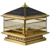 Lámpara de Columna Solar de Cobre Completo Estilo Europeo Impermeable para Exteriores Lámpara para Pilar de Puerta Lámpara de Pared para Jardín de Villa Lámpara para Patio de Entrada