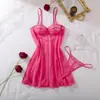 Amazon Cross-border Novo Estilo Renda de Cílios Patchwork Malha Transparente Bodycon Sexy Camisola Roupão de Dormir com Tanga
