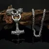 Colgante Martillo Vikingo Nórdico Cabeza de Lobo Garra de Oso Runa Collar para Hombre Fiesta Punk Collar Amuleto Joyería para el Cabello