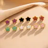 Pendientes de Flor de Cinco Hojas de Acero de Titanio Más Vendidos, Pendientes de Oro de 18 Quilates que No Se Desvanecen, Joyería para Mujer al por Mayor, Estilo Fresco y de Lujo Ligero