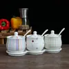 Juego Creativo de Tarros de Cerámica para Condimentos Caja de Tarros para Condimentos Estilo Coreano Botella Tarro para Sal Juego de Tres Piezas Tarro de Almacenamiento para Artículos de Cocina