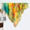 Estilo chino estilo pintura al óleo camelia moderno gasa 90 pañuelo cuadrado grande bufanda de seda para mujer bufanda de primavera y otoño con temperamento para combinar con camisa chal