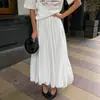 Saia Elegante e Versátil de Cetim com Bolinhas para o Trabalho, Saia Longa Elegante de Cintura Alta, Saia Evasê Fluida com Estampa de Flores