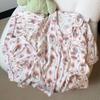 Pijama de três peças com estampa de flores e coelho, estilo doce, para primavera e verão, novo, transfronteiriço, casual, pode ser usado fora, foto real, atacado