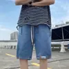 Shorts jeans masculinos, estilo fino de verão, marca da moda, corte solto, tamanho grande, calça casual de comprimento médio, shorts masculinos estilo americano