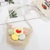 Linda Bolsa Cruzada Pequeña Redonda de Paja Tejida para Niños, Bolsa de Viaje de Playa de Dibujos Animados de Alto Valor para Niños y Niñas