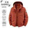 Jaqueta de trabalho masculina de inverno em algodão, forrada com fleece, espessa, com capuz, multi-bolsos, com corte tridimensional para aquecimento, modelo 8579A