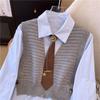 Estilo Universitario Reductor de Edad Chaleco de Punto con Cremallera Chaleco Top Traje Camisa de Capa para Mujer Primavera y Otoño Corbata Chaqueta Corta