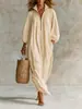 Vestido largo de punto cruzado europeo y americano para TikTok Amazon otoño/invierno, con media cremallera, cuello alto, corte holgado, mangas abullonadas, estilo vacacional
