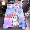 Juego de Ropa de Cama con Estampado de Unicornio Arcoíris de Dibujos Animados de Dos, Tres o Cuatro Piezas, Funda Nórdica, Tejido Cepillado de Moda