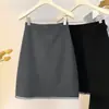 Saia Retro Francesa de Bolinhas Cinza para Mulheres, Novo Estilo Outono e Inverno, Cintura Alta, Emagrecedora, Aplicação de Renda, Saia Curta de Lã, Versátil