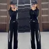 Conjunto Casual 2025 Nova Moda Outono Gola Alta Estilo Zíper Top Rejuvenescedor Aparência Emagrecedora Calça Wide-Leg Conjunto de Duas Peças