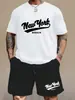 Conjunto de dos piezas de camiseta casual deportiva de manga corta y shorts con estampado 3D, moda callejera Y2, talla europea, transfronterizo TEMU