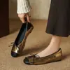 Zapatos de tacón bajo estilo retro francés de piel de oveja con diseño de lazo de color bloqueado, bailarinas con suela blanda, Mary Janes