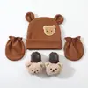 Conjunto de tres piezas de gorro, calcetines y guantes para bebé, gorro cálido para recién nacido, gorro protector de fontanela para bebé de 0 a 6 meses