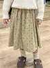 Coleção Nova Outono 2025 Estilo Coreano Roupa Infantil Meninas Suéter Pulôver de Mohair com Estampa Completa Saia de Veludo Cotelê com Cordão