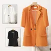 Tamanho grande laranja manga curta pequeno blazer de terno feminino fino verão 2022 gordinha mm200 kg slim casual terno de meia manga