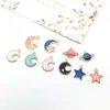 Acessórios de Joias Estilo Coreano DIY Cor Ouro K Pingente Pequeno de Liga com Gotejamento de Óleo Pingente de Pulseira Colar Lua Folha