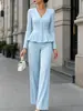 Conjunto Profesional de Mujer Otoño/Invierno 2026: Top de Cuello V con Botones y Cintura Ajustada y Pantalones Rectos Ajustados de Color Sólido para el Trabajo