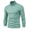 Suéter Gola Alta Liso Masculino Outono/Inverno 2025 Tricô Masculino Camisa Base Verde Militar