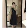 Vestido Patchwork Falso Duas Peças Diário para Mulheres 2025 Outono e Inverno Novo Estilo Vestido Suave Estilo Francês para Camadas