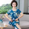 Pijama de Algodón y Seda para Mujer Ropa de Casa de Verano Traje de Dos Piezas Ropa de Casa de Manga Corta de Algodón y Seda para Madre de Mediana Edad y Mayor Ropa Exterior de Verano para Mujer