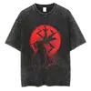 Camiseta Gráfica de Anime para Homens Mulheres Algodão Lavado Vintage Preto