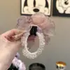 Elástico de cabelo de malha floral com cristal, doce e delicado, para rabos de cavalo e coques, um acessório de cabelo moderno e sofisticado
