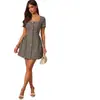 Vestido elegante vintage ajustado de línea A con cuello cuadrado de manga corta que ciñe la cintura, estilo Chanel, para ir al trabajo, Europeo y Americano, Amazon 2026