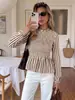 Amazon Europa América Transfronterizo Nuevo Estilo Nuevo Estilo Ropa de Mujer Moda Casual Plisado Cuadrícula Raya Manga Larga Top