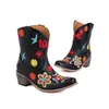 Botas de tornozelo femininas com salto quadrado bordado X2308008