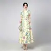 Vestido de Noche Transfronterizo Europeo y Americano con Estampado Floral y Dobladillo Amplio, Ropa de Alta Gama para Madres, Vestido para Banquetes de Boda, Adecuado para el Uso Diario y Fiestas