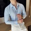 Camisa de manga larga elástica sin costuras adhesiva de alta calidad para hombre de primavera, ajustada, con rayas drapeadas y manga larga ajustada.