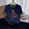Camiseta de Algodón Elegante con Bloques de Color y Manga Corta para Mujer con Cuello Colorido, Camiseta Básica Versátil de Moda para Primavera y Verano