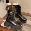 Piel auténtica, color marrón Melard, botines estilo Martin para mujer, suela gruesa, que aumentan la altura, botines con corte en V en el tobillo, tacón grueso, elásticos, botines ajustados para mujer